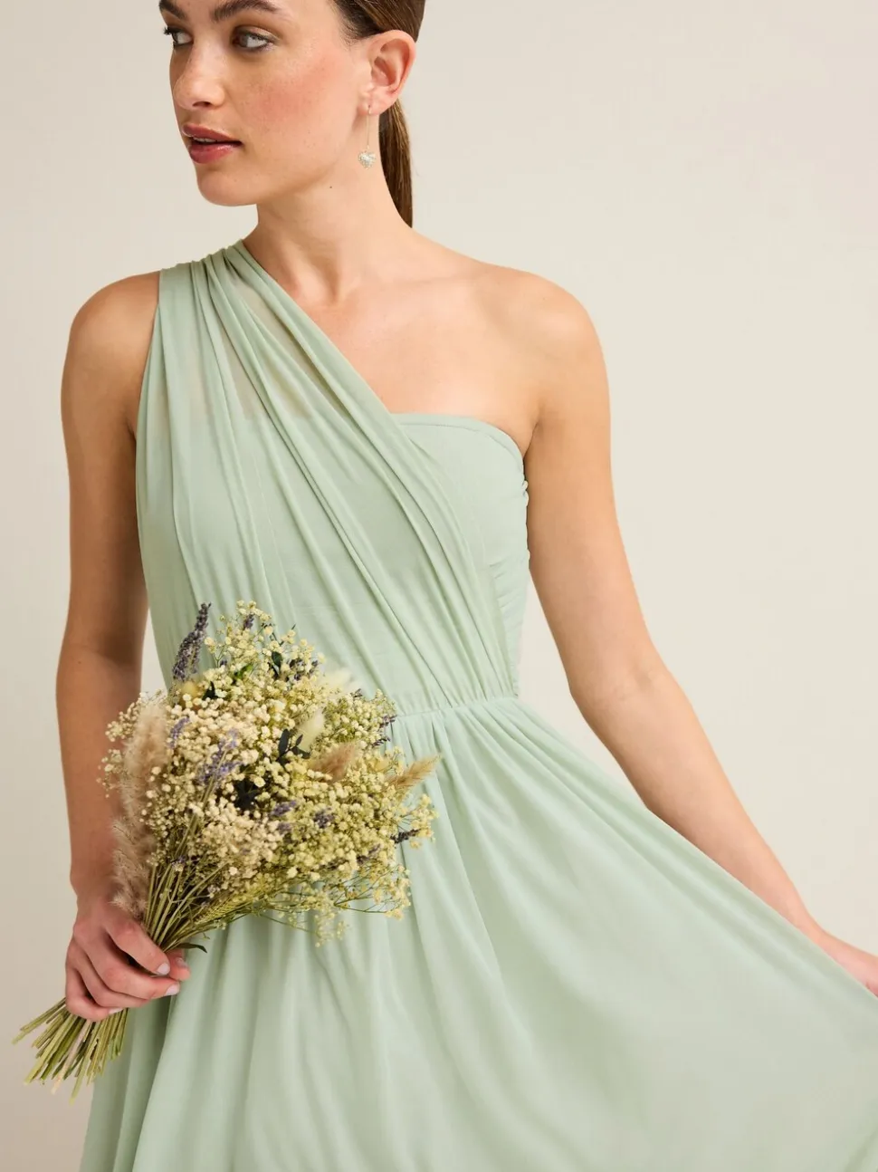 Vert sauge clair - Robe longue de demoiselle d’honneur multicolore en maille pour invitée de mariage