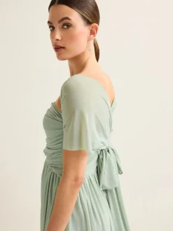 Vert sauge clair - Robe longue de demoiselle d’honneur multicolore en maille pour invitée de mariage