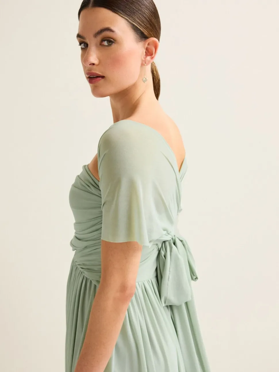 Vert sauge clair - Robe longue de demoiselle d’honneur multicolore en maille pour invitée de mariage