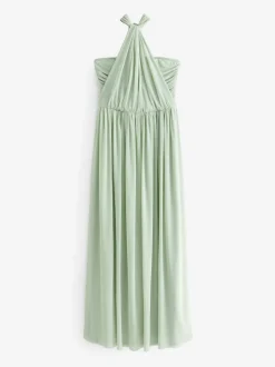 Vert sauge clair - Robe longue de demoiselle d’honneur multicolore en maille pour invitée de mariage