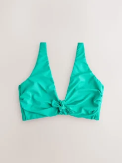 Vert turquoise - Haut de bikini plongeant DD+ noué sur le devant