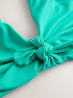Vert turquoise - Haut de bikini plongeant DD+ noué sur le devant