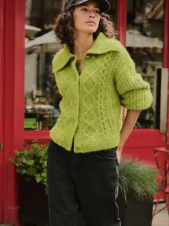 Vert vif - Cardigan en laine Blend à col torsadé