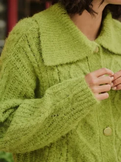 Vert vif - Cardigan en laine Blend à col torsadé