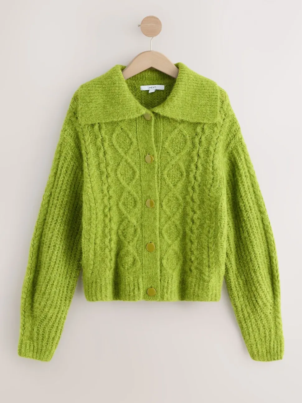 Vert vif - Cardigan en laine Blend à col torsadé