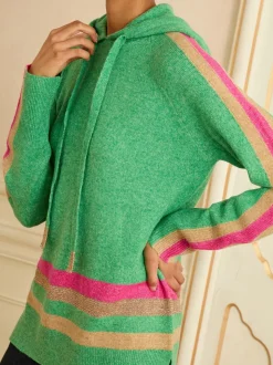 Vert vif - Sweat à capuche Love & Roses Rayure métallisé