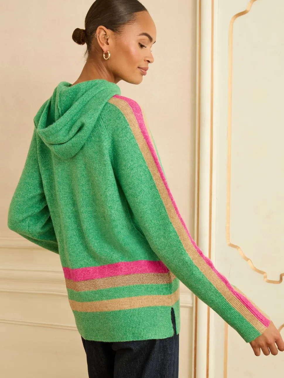 Vert vif - Sweat à capuche Love & Roses Rayure métallisé