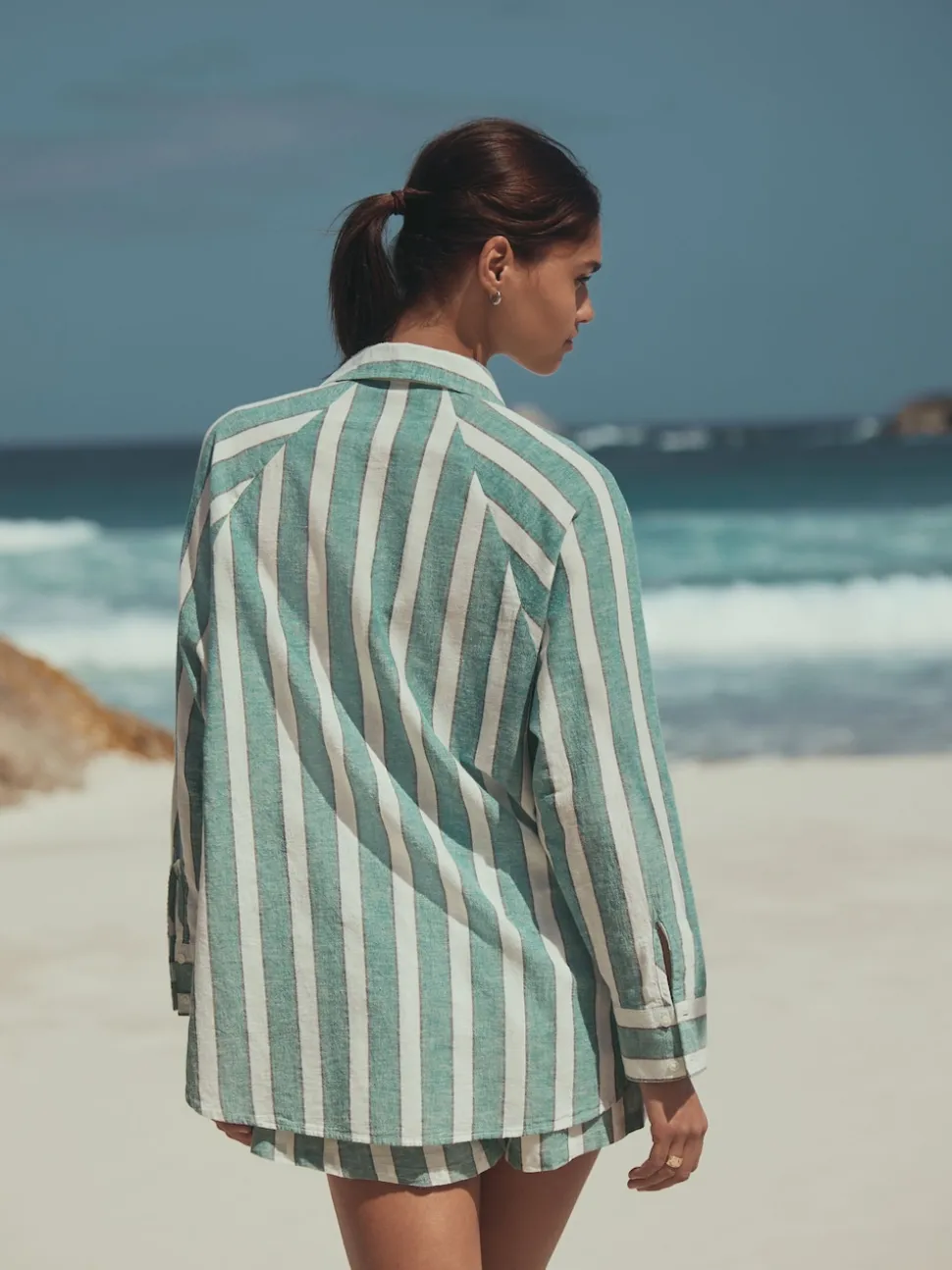 Vert/Blanc - Chemise d’été avec lin