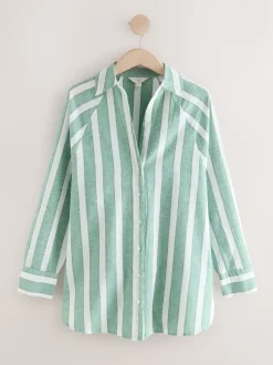Vert/Blanc - Chemise d’été avec lin