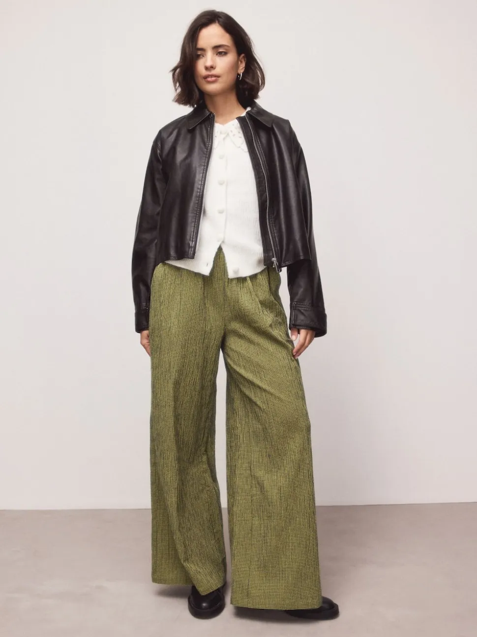 Vert/bleu marine - Pantalons Jambe large Vichy