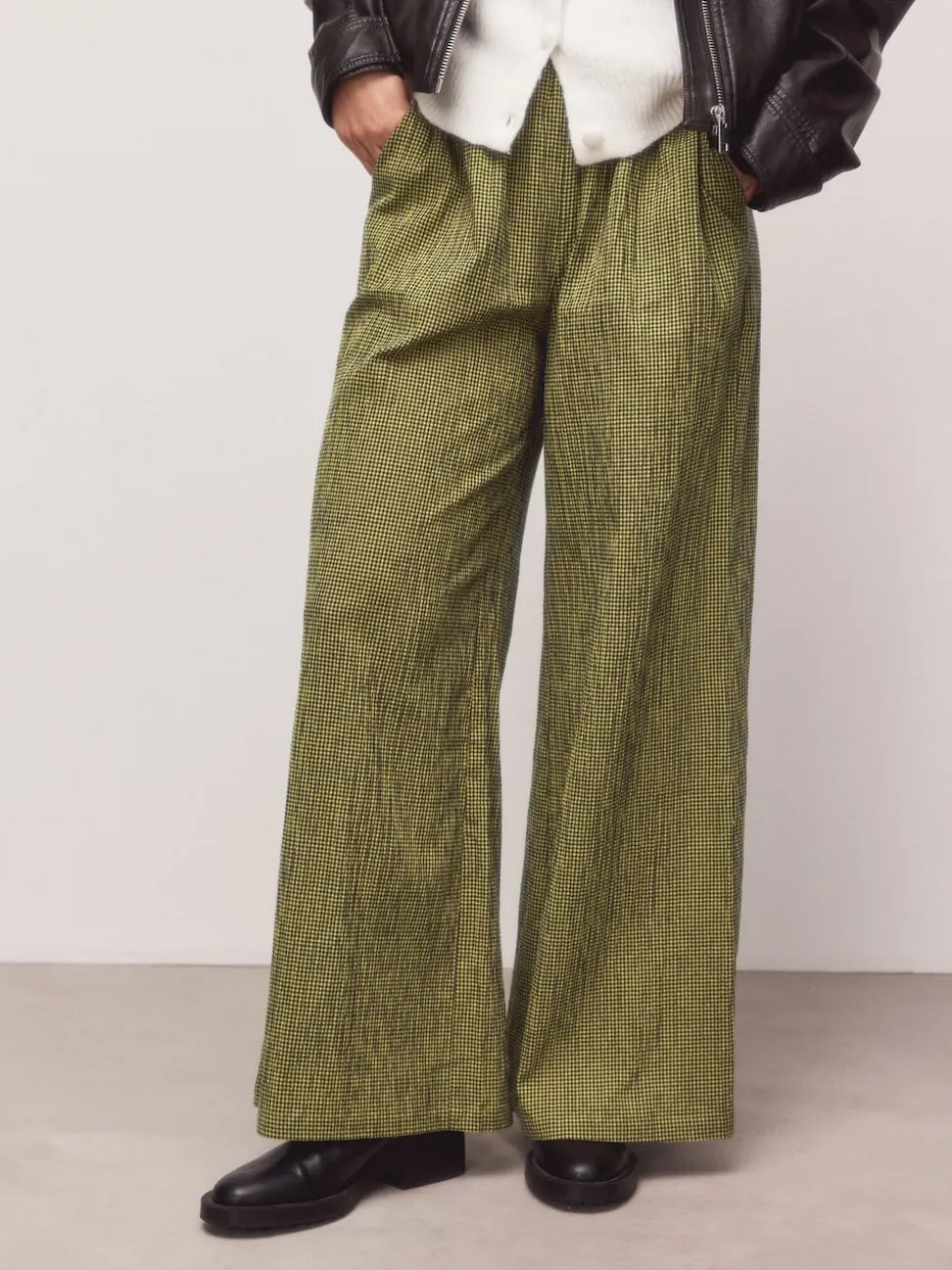 Vert/bleu marine - Pantalons Jambe large Vichy