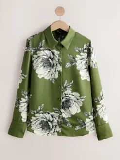 Vert/Écru imprimé fleuri - Chemise à manches longues