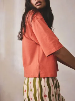 Vert/Écru Rayure - Pyjama à manches courtes en coton
