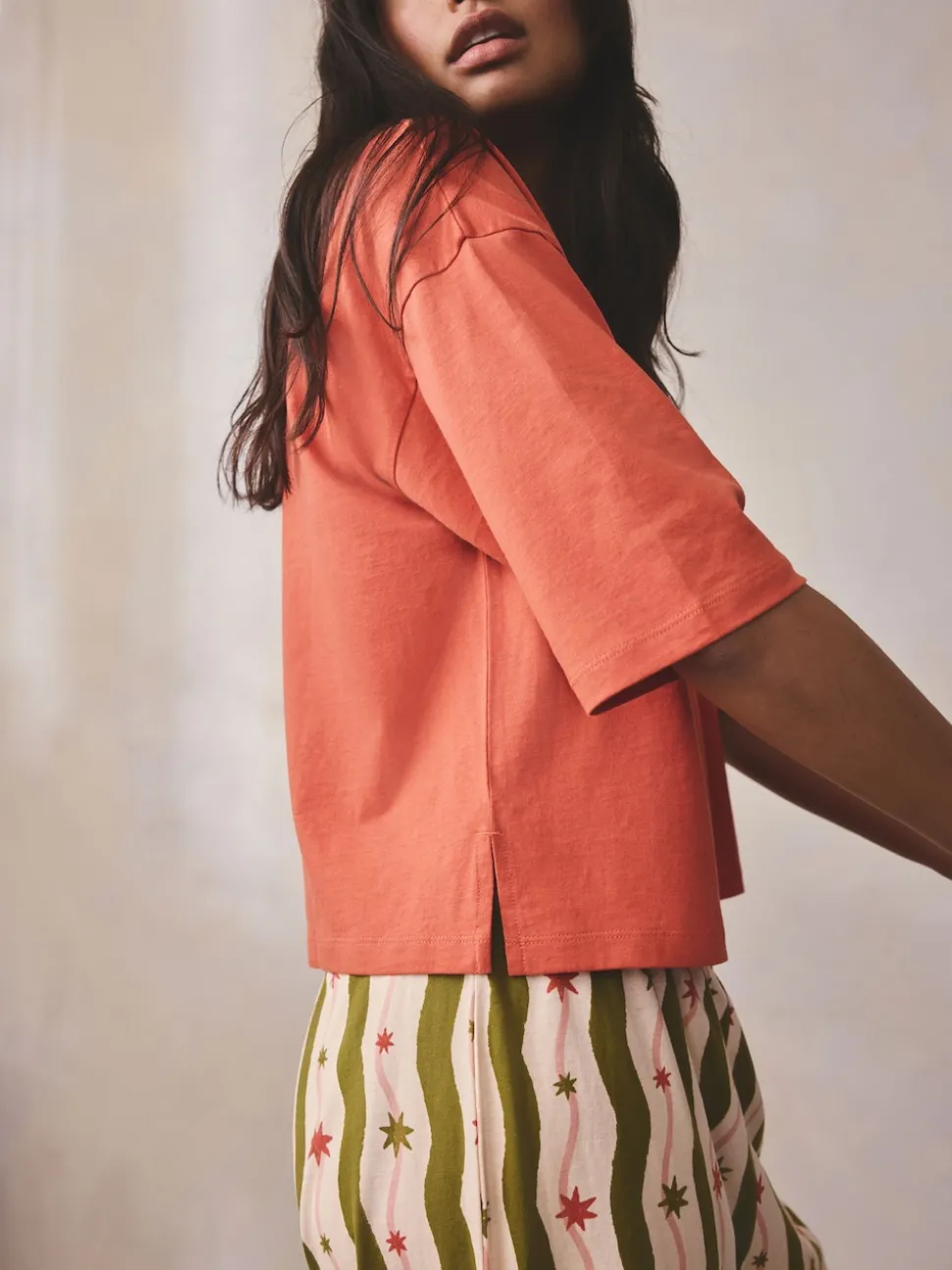 Vert/Écru Rayure - Pyjama à manches courtes en coton