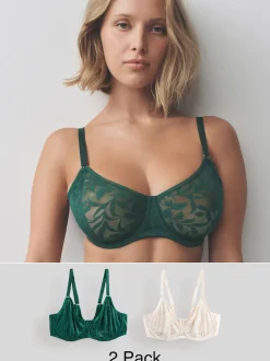 Vert/Ecru - Lot de 2 soutiens-gorge DD-G en dentelle non rembourrés à bonnets complets