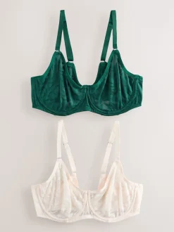 Vert/Ecru - Lot de 2 soutiens-gorge DD-G en dentelle non rembourrés à bonnets complets