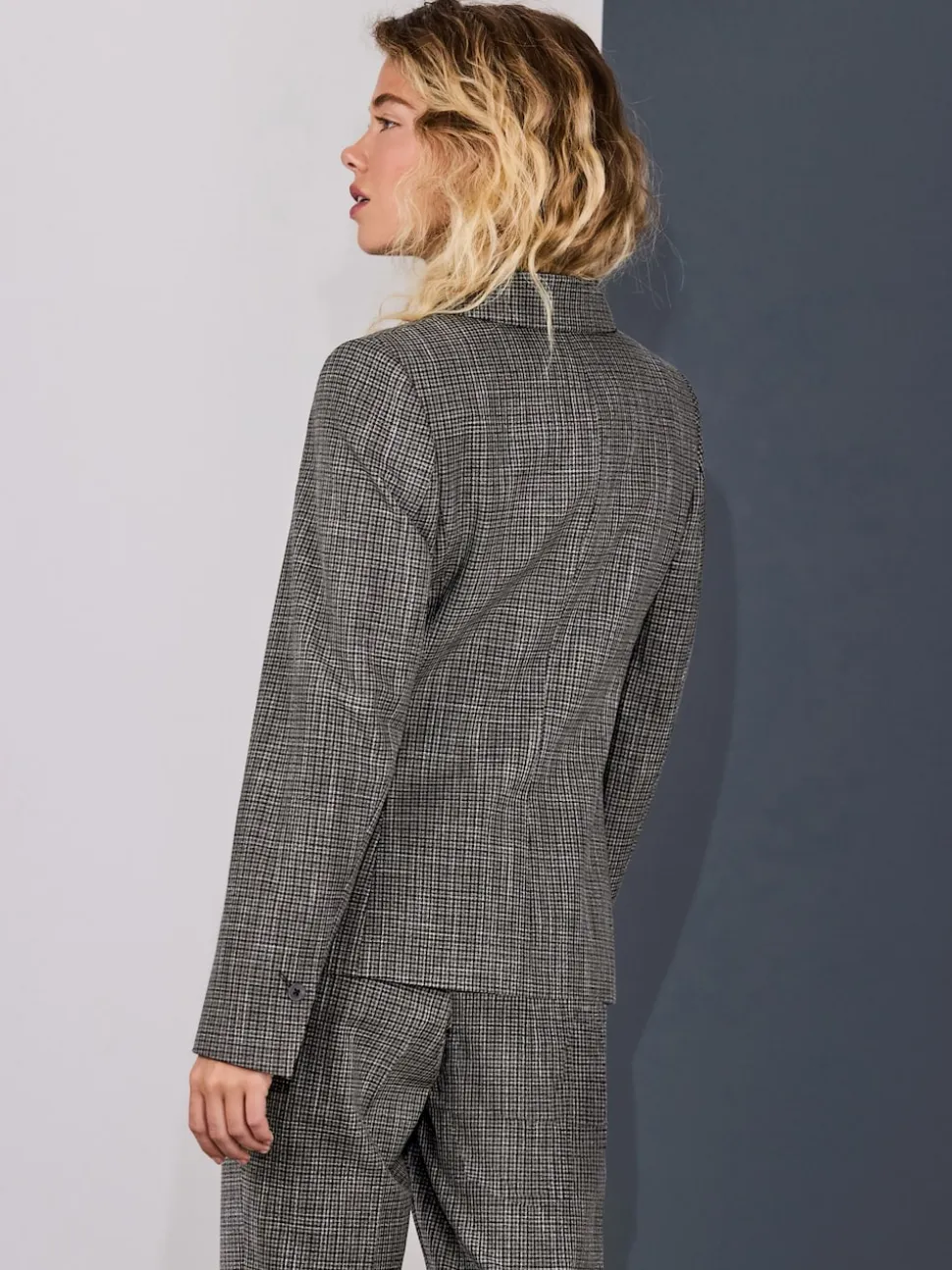 Vert/Gris - Blazer ajusté à carreaux sculpté