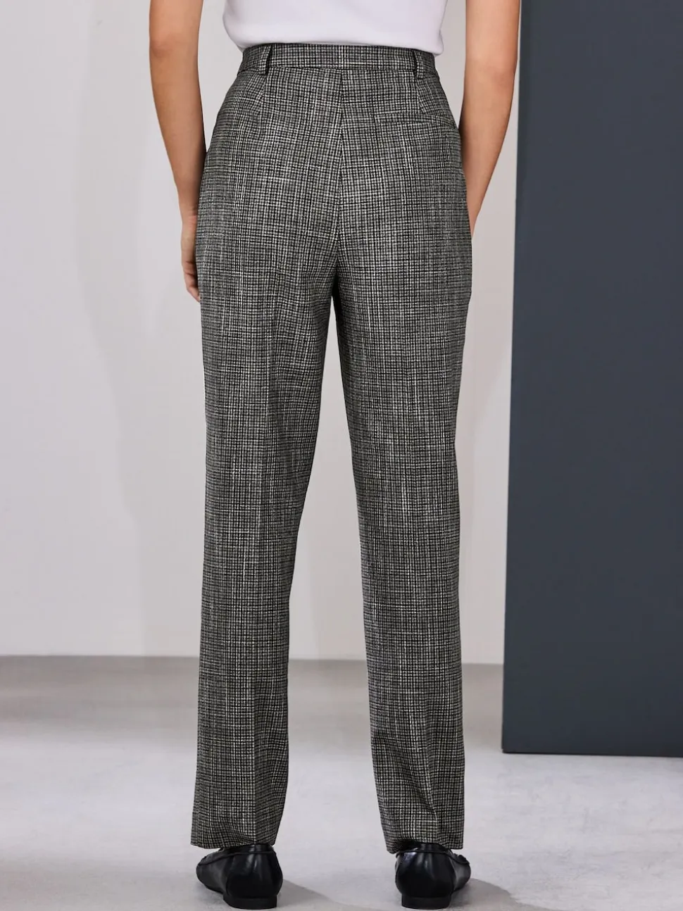 Vert/Gris - Pantalon slim à carreaux