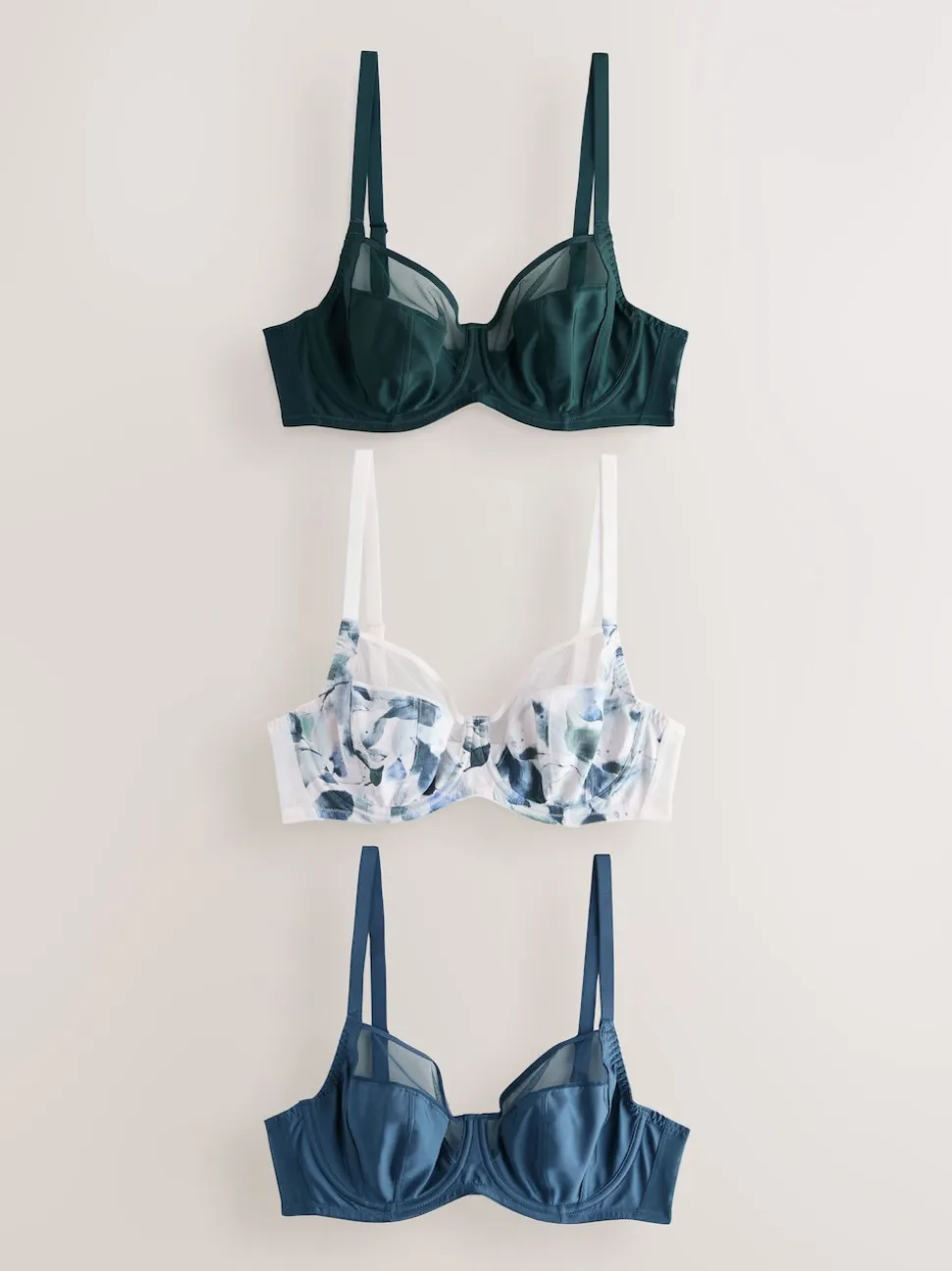 Vert/marine/bleu marine imprimé - DD Lot de soutiens-gorge 3 sans rembourrage pleins avec maintien latéral
