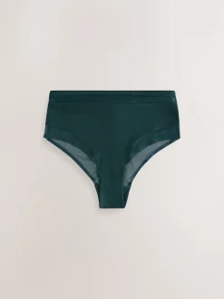 Vert/marine/bleu marine imprimé - Mesh Trim Taille haute High Leg Knickers 3 Lot
