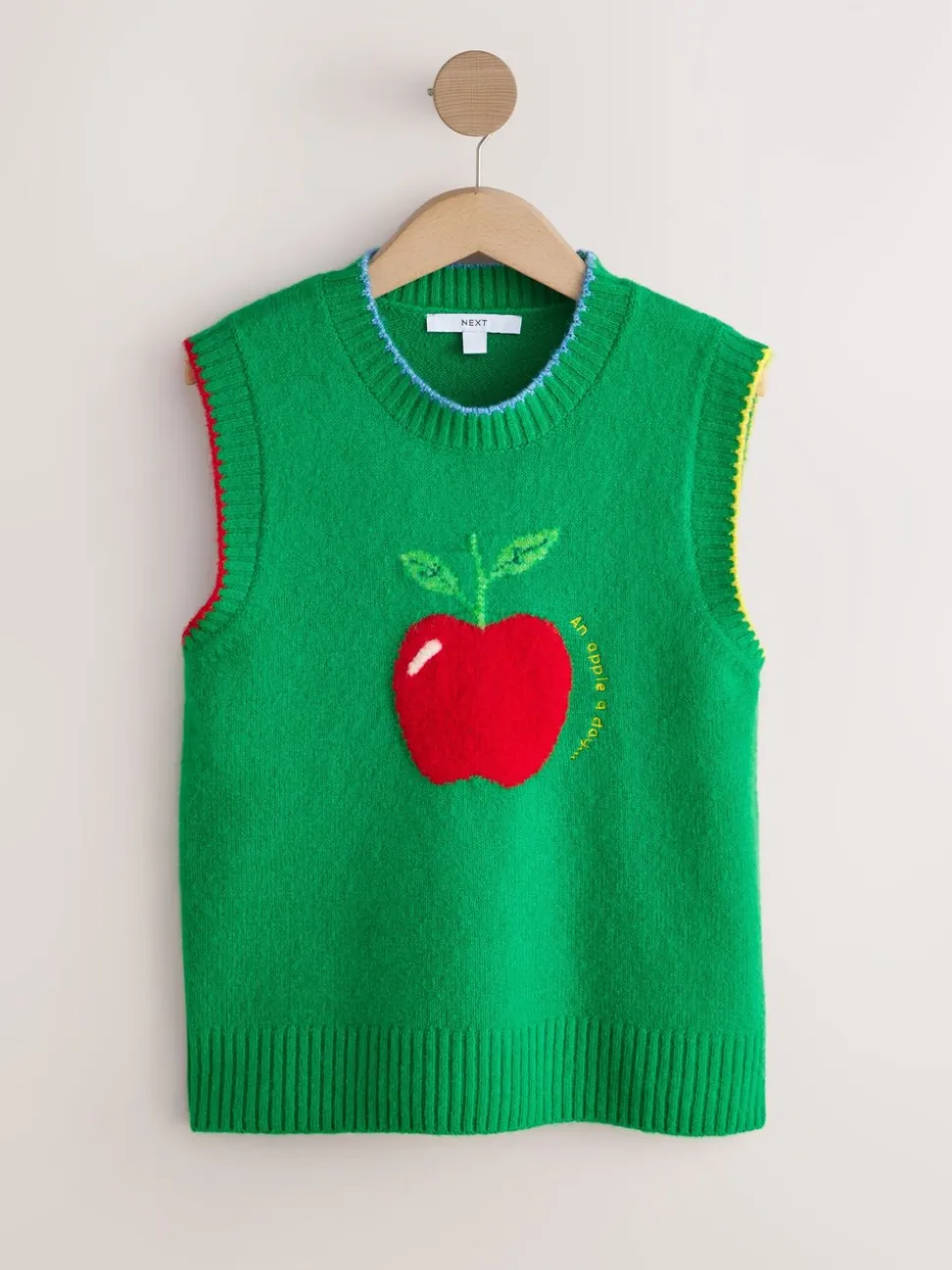 Vert/Rouge Apple graphique - Débardeur sans manches en maille avec laine