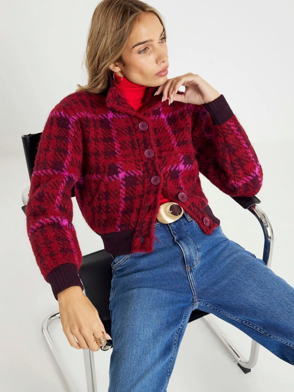 Veste bomber River Island en maille à carreaux