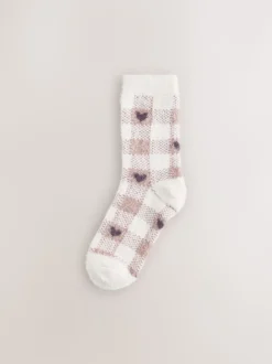 Vichy Cœur rose/vert - Lot de 2 paires de chaussettes douillettes super poilues