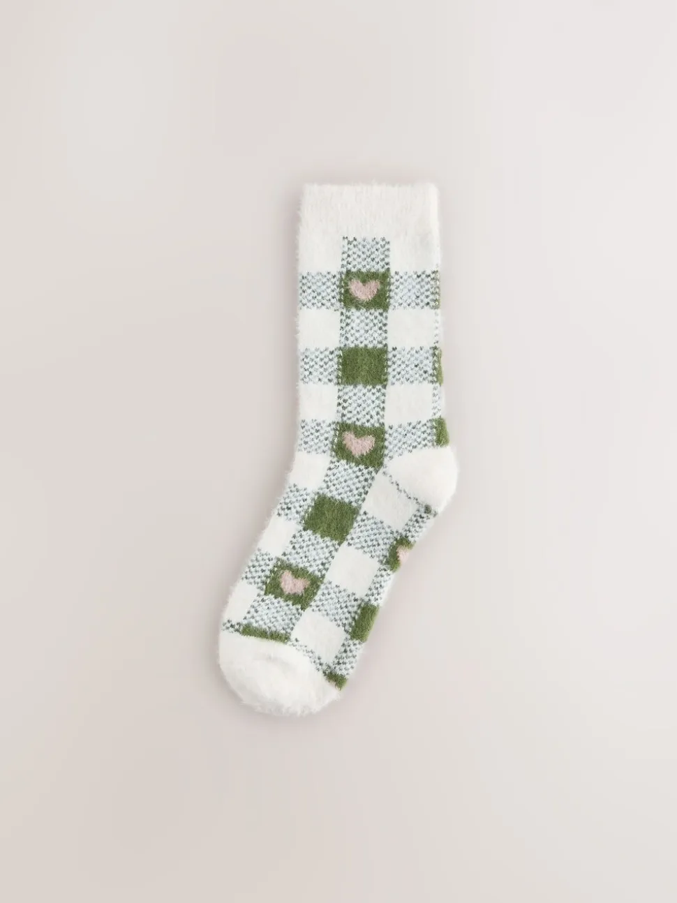 Vichy Cœur rose/vert - Lot de 2 paires de chaussettes douillettes super poilues