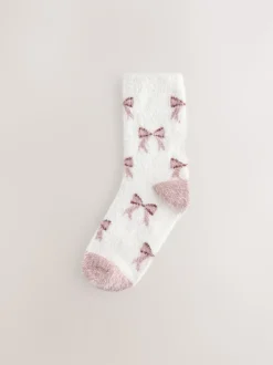 Vichy rose/nœud - Lot de 2 paires de chaussettes douillettes super poilues