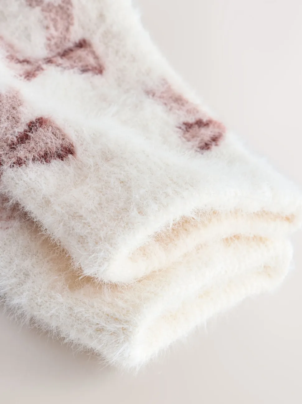 Vichy rose/nœud - Lot de 2 paires de chaussettes douillettes super poilues