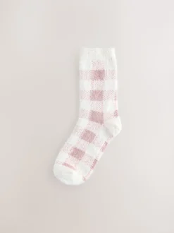 Vichy rose/nœud - Lot de 2 paires de chaussettes douillettes super poilues