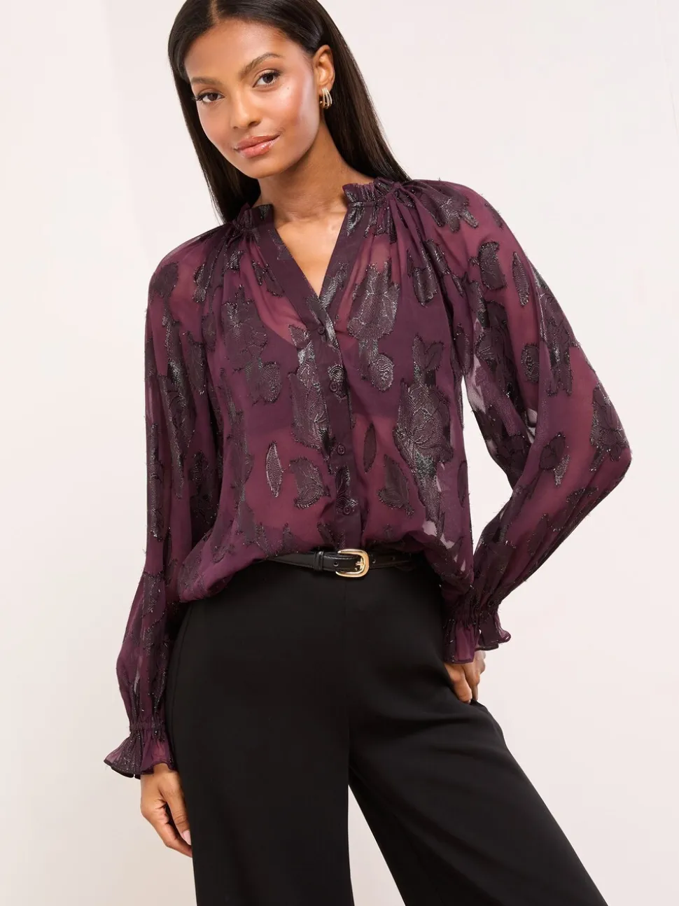 Violet - Chemisier Lipsy Lurex Floral Burnout