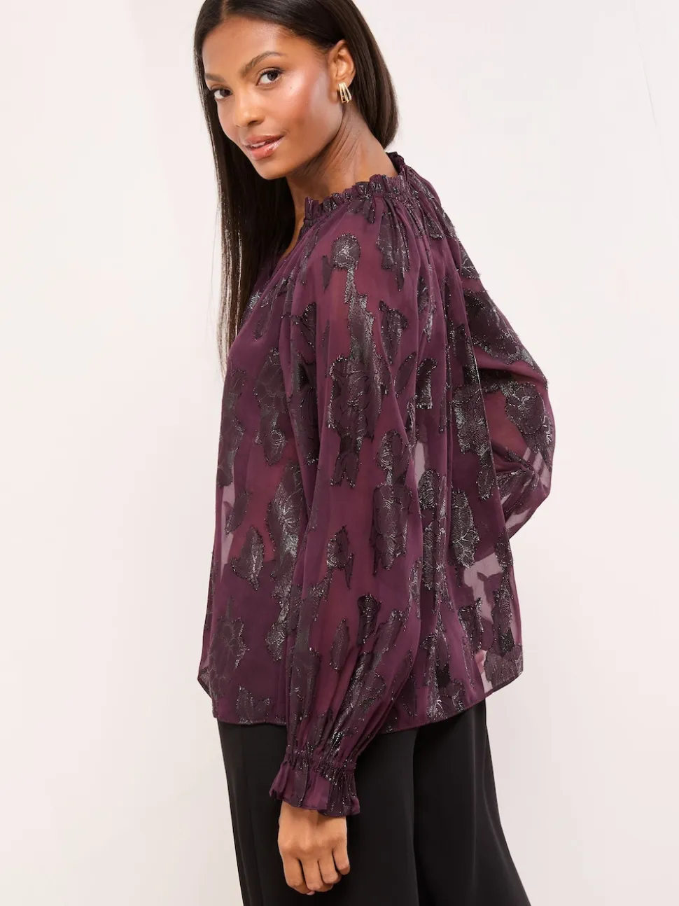 Violet - Chemisier Lipsy Lurex Floral Burnout