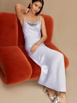 Violet lavande - Robe longue de demoiselle d’honneur en satin à col bénitier pour mariage