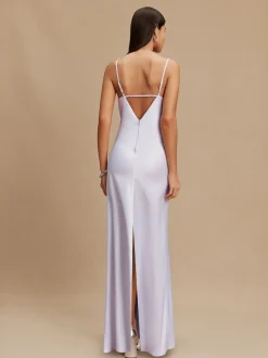 Violet lavande - Robe longue de demoiselle d’honneur en satin à col bénitier pour mariage