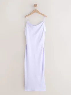 Violet lavande - Robe longue de demoiselle d’honneur en satin à col bénitier pour mariage