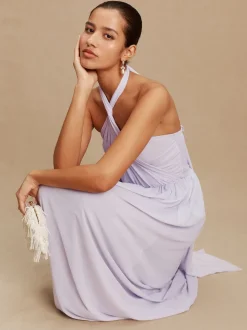 Violet lilas - Robe longue de demoiselle d’honneur multicolore en maille pour invitée de mariage