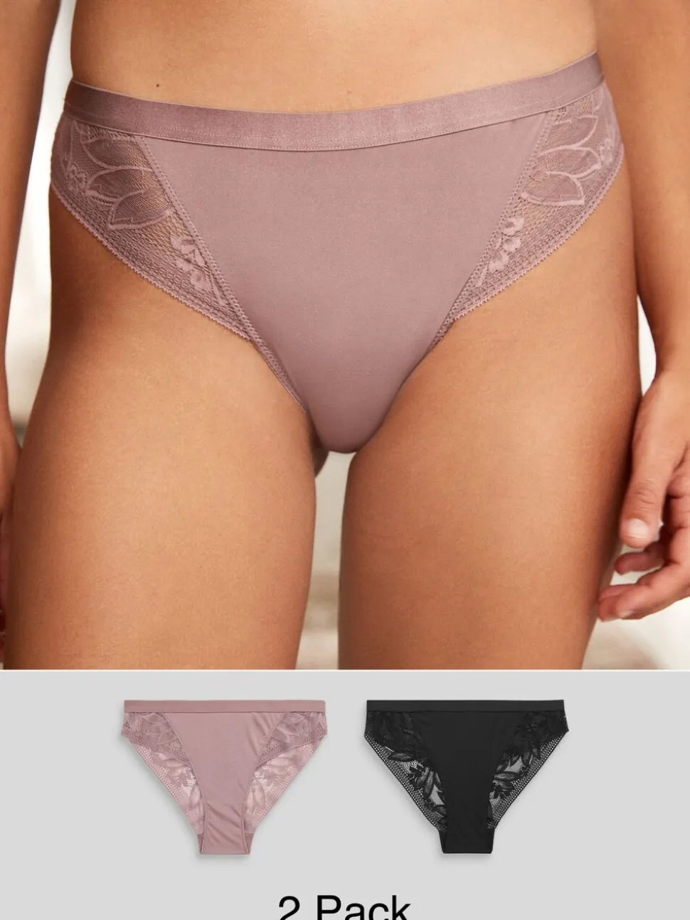 Violet Noir/mauve - Lot de 2 culottes en microfibre et dentelle