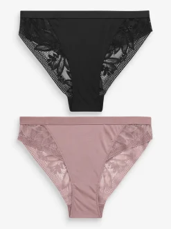 Violet Noir/mauve - Lot de 2 culottes en microfibre et dentelle