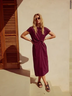 Violet prune - Robe d’été t-shirt à manches courtes torsadée