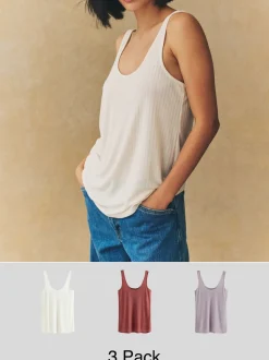 Violet rouille/Cream/mauve - Lot de 3 gilets côtelés à bretelles et col rond