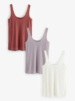 Violet rouille/Cream/mauve - Lot de 3 gilets côtelés à bretelles et col rond
