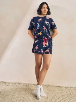 Whippet bleu marine - Pyjamas ensemble shorts en 100 % coton