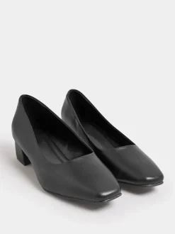 Yours Curve Chaussures de cour en similicuir à talon carré en taille EEE extra large