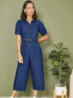 Yumi 100% Cotton Chambray Button Up Jumpsuit