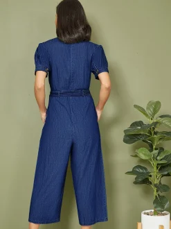 Yumi 100% Cotton Chambray Button Up Jumpsuit