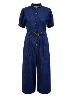 Yumi 100% Cotton Chambray Button Up Jumpsuit