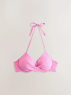 Zèbre rose texturé - Haut de bikini rembourré plongeant avec armatures rembourré