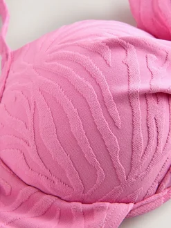 Zèbre rose texturé - Haut de bikini rembourré plongeant avec armatures rembourré